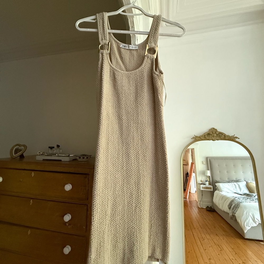 Stretchy Beige Knit Dress